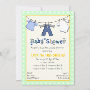 Clothesline baby boy shower personalised invitation