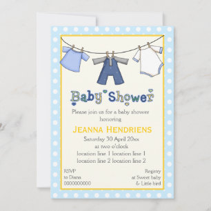 Clothesline baby boy shower personalised invitation