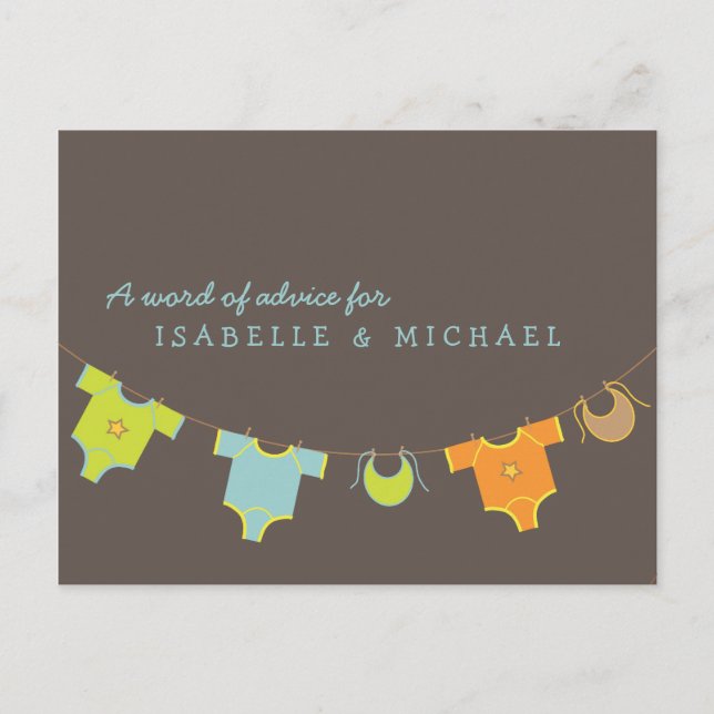 Clothesline Baby Shower Advice Card Blue | Green (Front)
