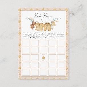 Clothesline Baby Shower Bingo Game Card