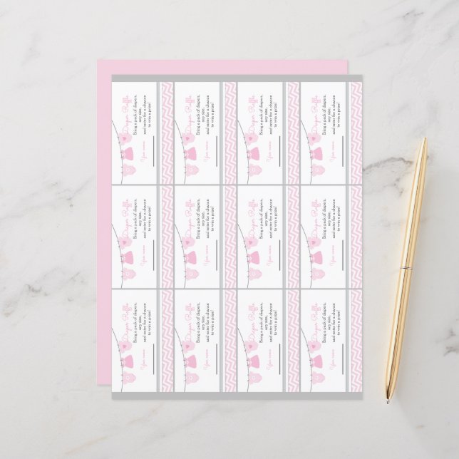 Clothesline Baby Shower Diaper Raffle Ticket Sheet (Front/Back In Situ)