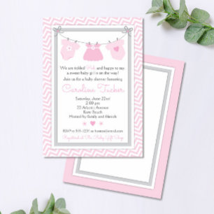 Clothesline Baby Shower Invitation pink and grey