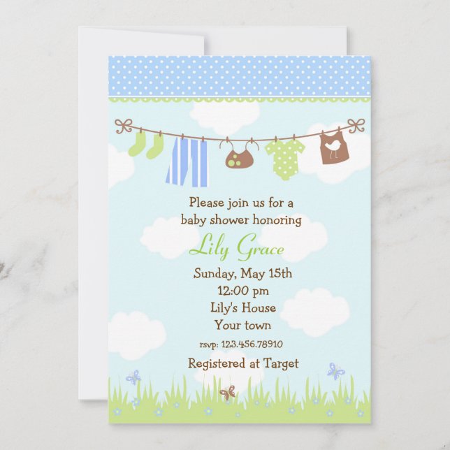 Clothesline Baby Shower Invitations (Front)