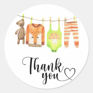 Clothesline baby shower thank you classic round sticker