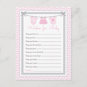 Clothesline Baby Shower Wishes for Baby pink-grey Postcard