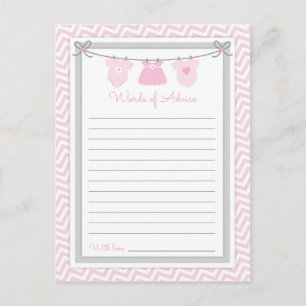 Clothesline Baby Shower Words of Advice pink-grey Postcard