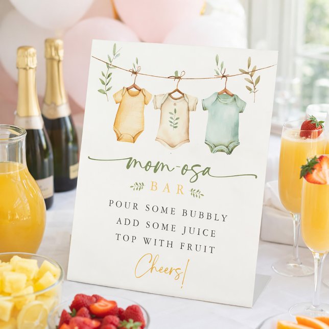 Clothesline Bodysuit Mom-osa Bar Baby Shower Pedestal Sign (Clothesline Bodysuit Mom-osa Bar Baby Shower Pedestal Sign)
