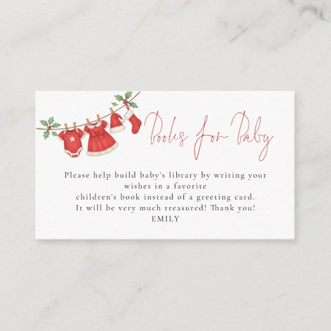 Clothesline Christmas Books For Baby Shower  Enclosure Card (Front)