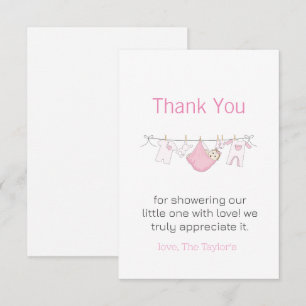 Clothesline Cute Girl Baby Shower Thank You Card
