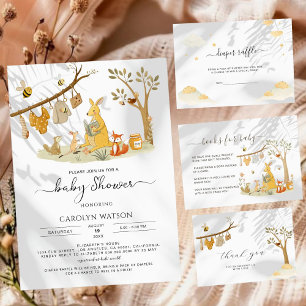 Clothesline Forest Watercolor Baby Shower Thank You Card