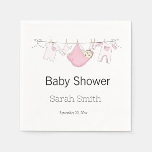Clothesline Girl Cute Pink Baby Shower Napkin