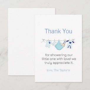 Clothesline Laundry Boy Baby Shower Thank You Card