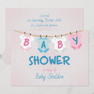 Clothesline Layette Baby Shower Invitation