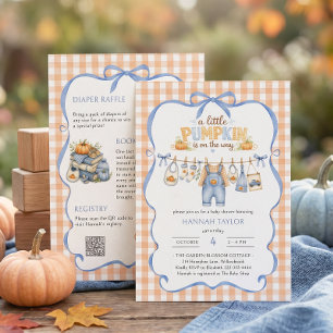 Clothesline Little Pumpkin Fall Baby Shower Invitation