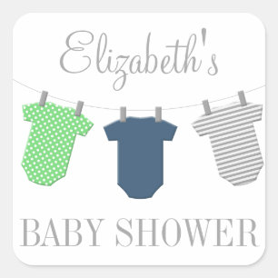 Clothesline Navy & Green Boy Baby Shower Sticker