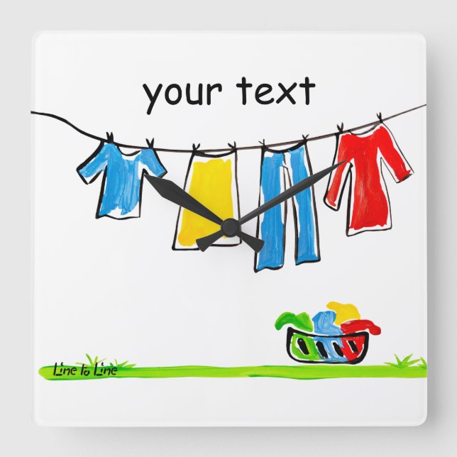 clothesline square wall clock (Front)