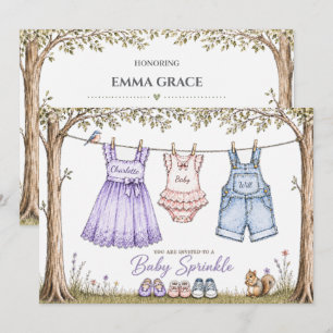 Clothesline Two Siblings Baby Sprinkle Invitation