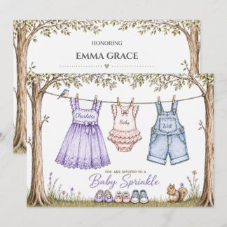 Clothesline Two Siblings Baby Sprinkle Invitation