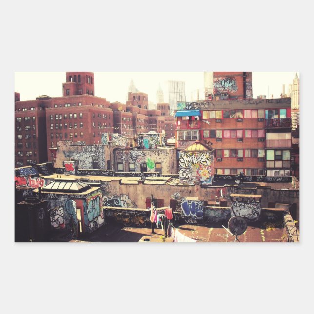 Clotheslines and Graffiti Rectangular Sticker (Front)