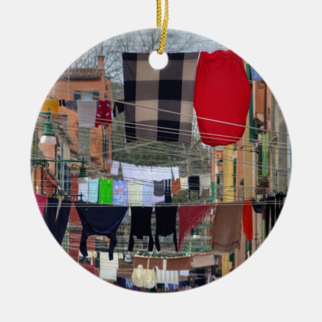 Clotheslines In Venice Italy Ceramic Tree Decoration (Front)