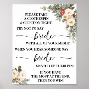 Clothespin Winter White Floral Bridal Shower Game Poster