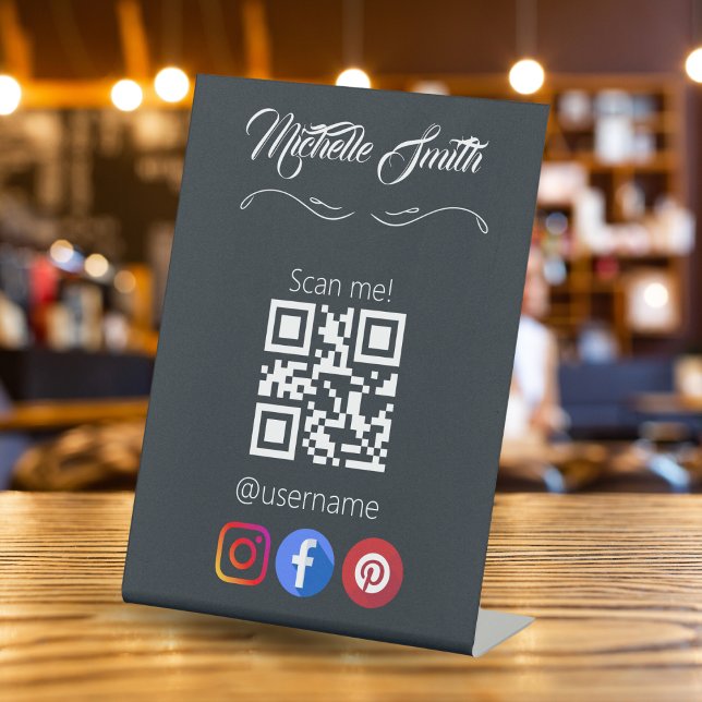 Clothing Black White Grey Grey Qr Code  Pedestal Sign (Clothing Black White Gray Grey Qr Code Pedestal Sign)