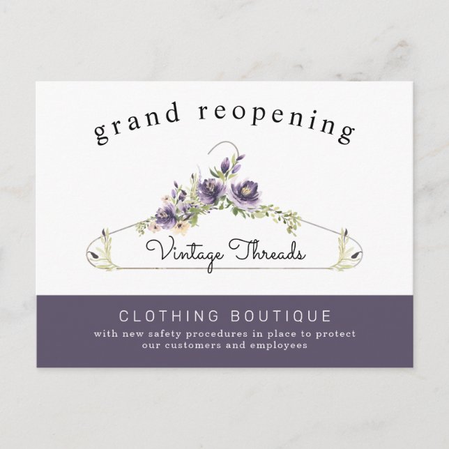 Clothing Boutique Grand Reopening Covid Safety Postcard (Front)