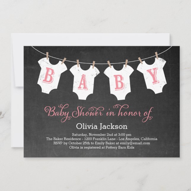 Clothing Garland Baby Shower Invitation - Pink (Front)