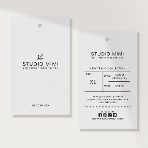 Clothing Hang Tag with Price, Size, Style & Social