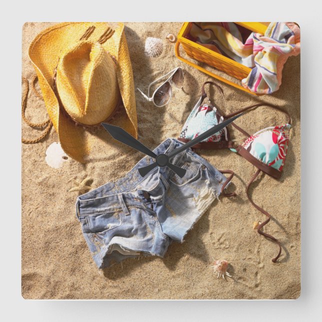 Clothing Left Behind On Beach Square Wall Clock (Front)