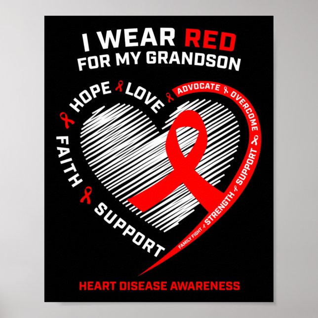 Clothing Products Red Grandson Heart Disease Aware Poster (Front)