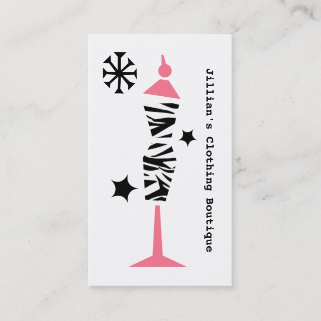 Clothing Store Boutique - Zebra & Pink Dress Form Business Card (Front)