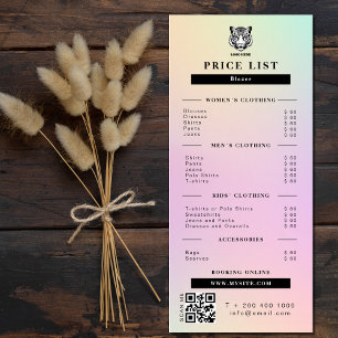 Clothing Store Price List Pink Holographic Rack Card