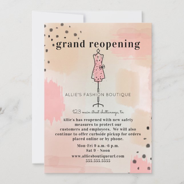 Clothing Store Reopening Abstract Pink Invitation (Front)