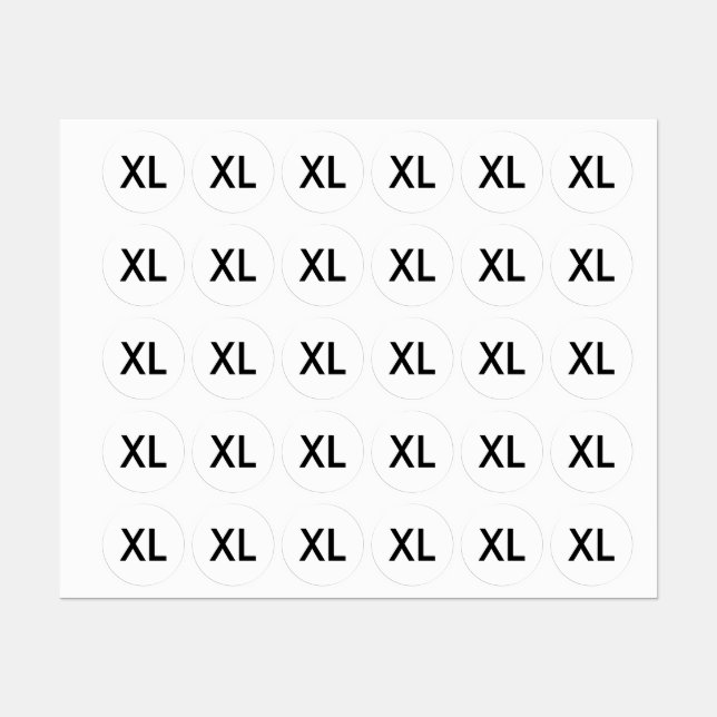 Clothing XL Large Size Labels for Clothes Apparel (Sheet)