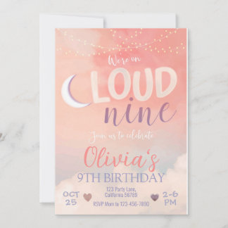 Cloud 9 Birthday Invitation 9th Birthday Invite