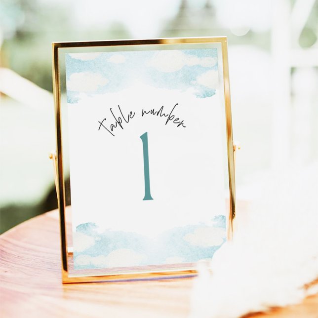 Cloud 9 Blue and White Bridal Shower 1 Table Number (Creator Uploaded)