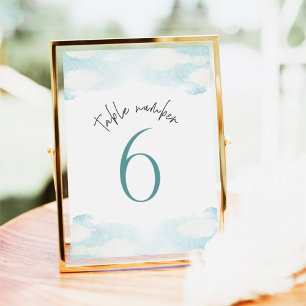 Cloud 9 Blue and White Bridal Shower 6 Table Number