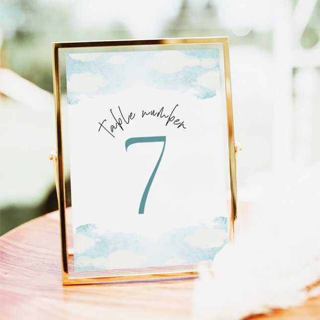 Cloud 9 Blue and White Bridal Shower 7 Table Number (Creator Uploaded)