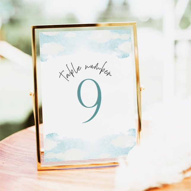 Cloud 9 Blue and White Bridal Shower 9 Table Number (Creator Uploaded)