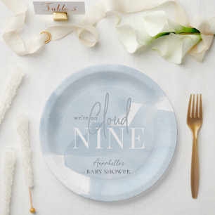 Cloud 9 Blue Sky Watercolor Boy Baby Shower Paper Plate
