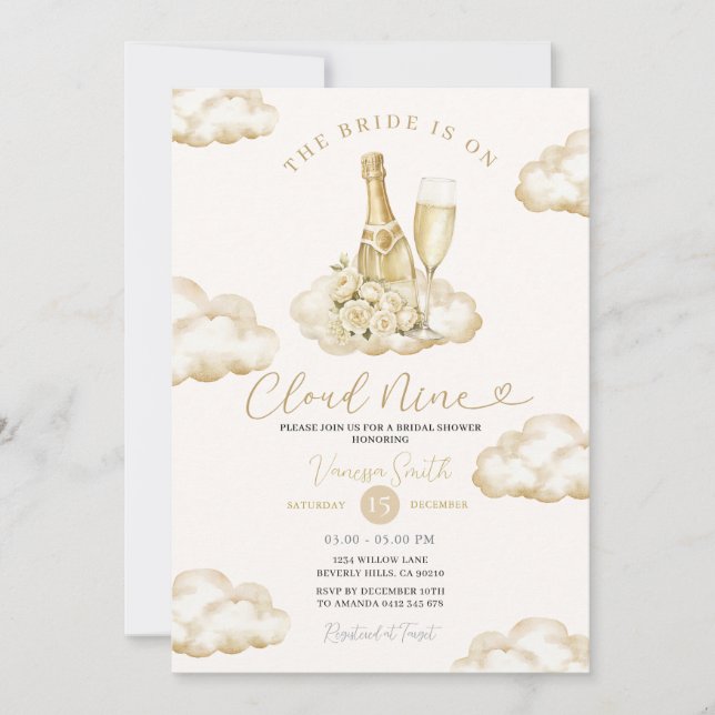 Cloud 9 Champagne Elegant Neutral Bridal Shower Invitation (Front)