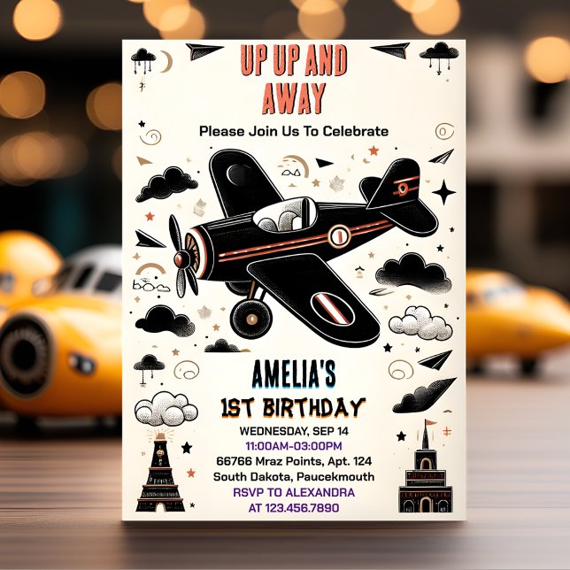 Cloud 9 Fly Cute Sky Joy Aeroplane 1st Birthday Invitation (Creator Uploaded)