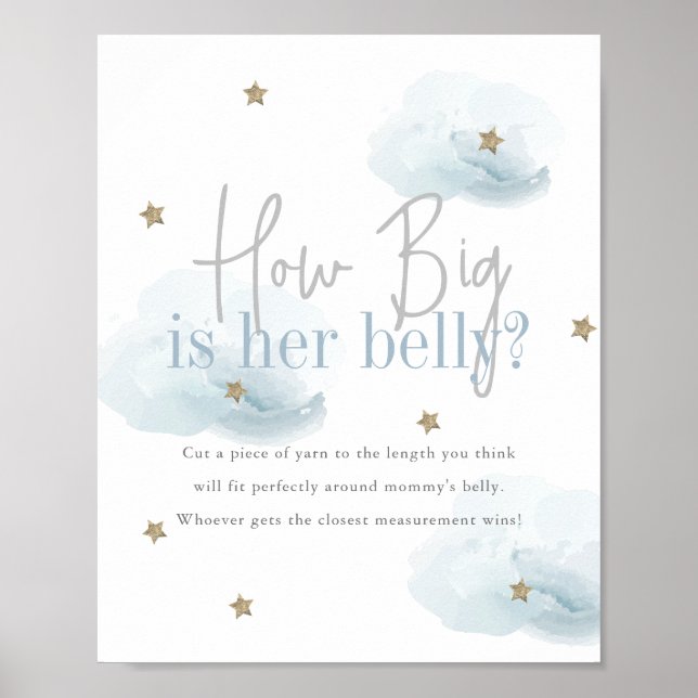 Cloud 9 Gold Stars Blue Baby Shower How Big Belly Poster (Front)