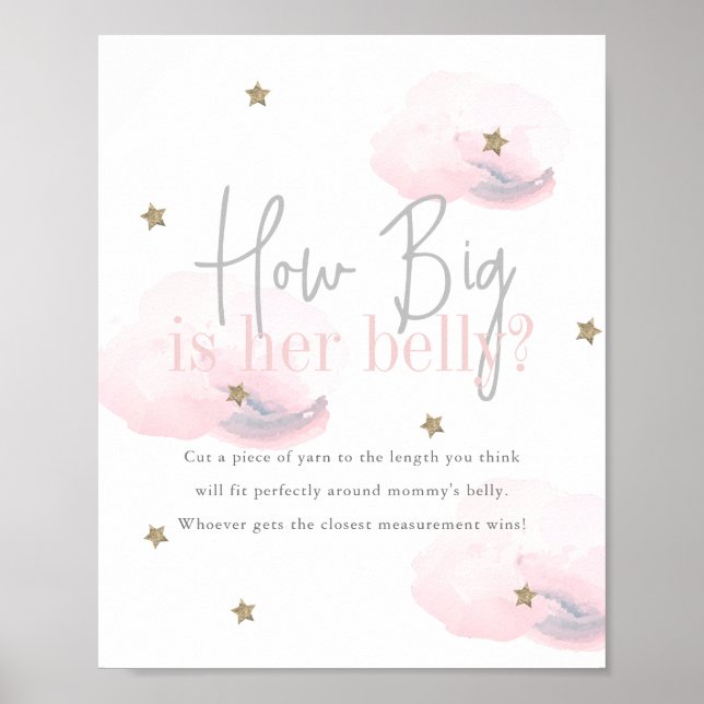 Cloud 9 Gold Stars Pink Baby Shower How Big Belly Poster (Front)