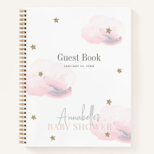 Cloud 9 Gold Stars Pink Gir Baby Shower Guest Book