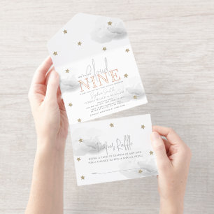 Cloud 9 Grey Clouds Baby Shower Foil All In One Invitation