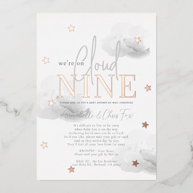 Cloud 9 Grey Clouds Watercolor Baby Shower by Mail (Front)