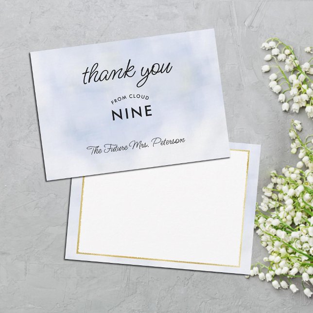 Cloud 9 Pastel Blue Elegant Blank Bridal Shower Thank You Card (cloud 9 bridal shower thank you hand written message card modern elegant pastel blue calligraphy)