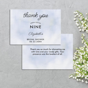 Cloud 9 Pastel Blue Elegant Classy Bridal Shower Thank You Card